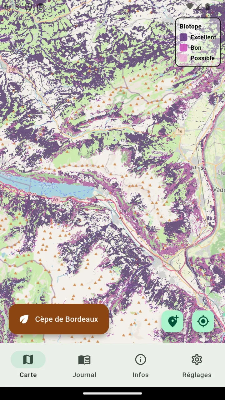 Vue de la carte dans l’application Cepello
